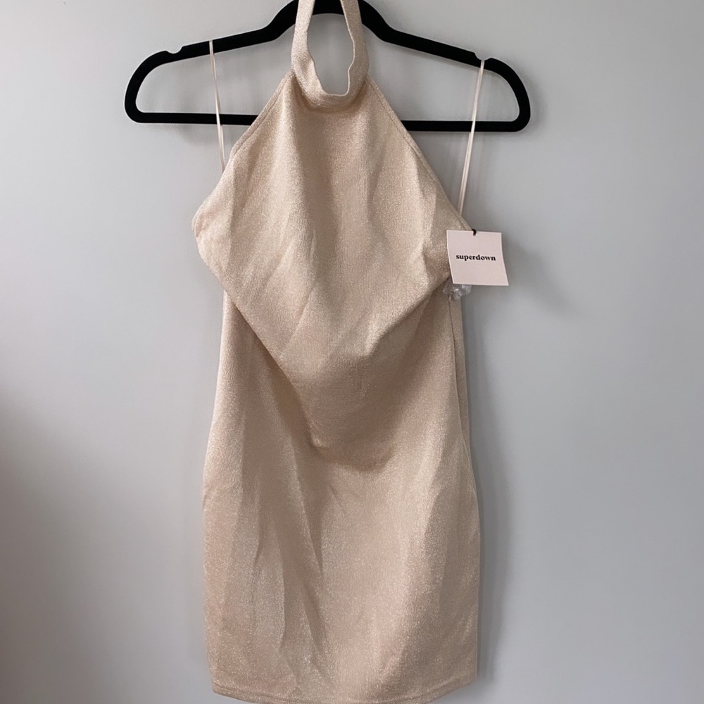 Halter top shimmer gold mini dress